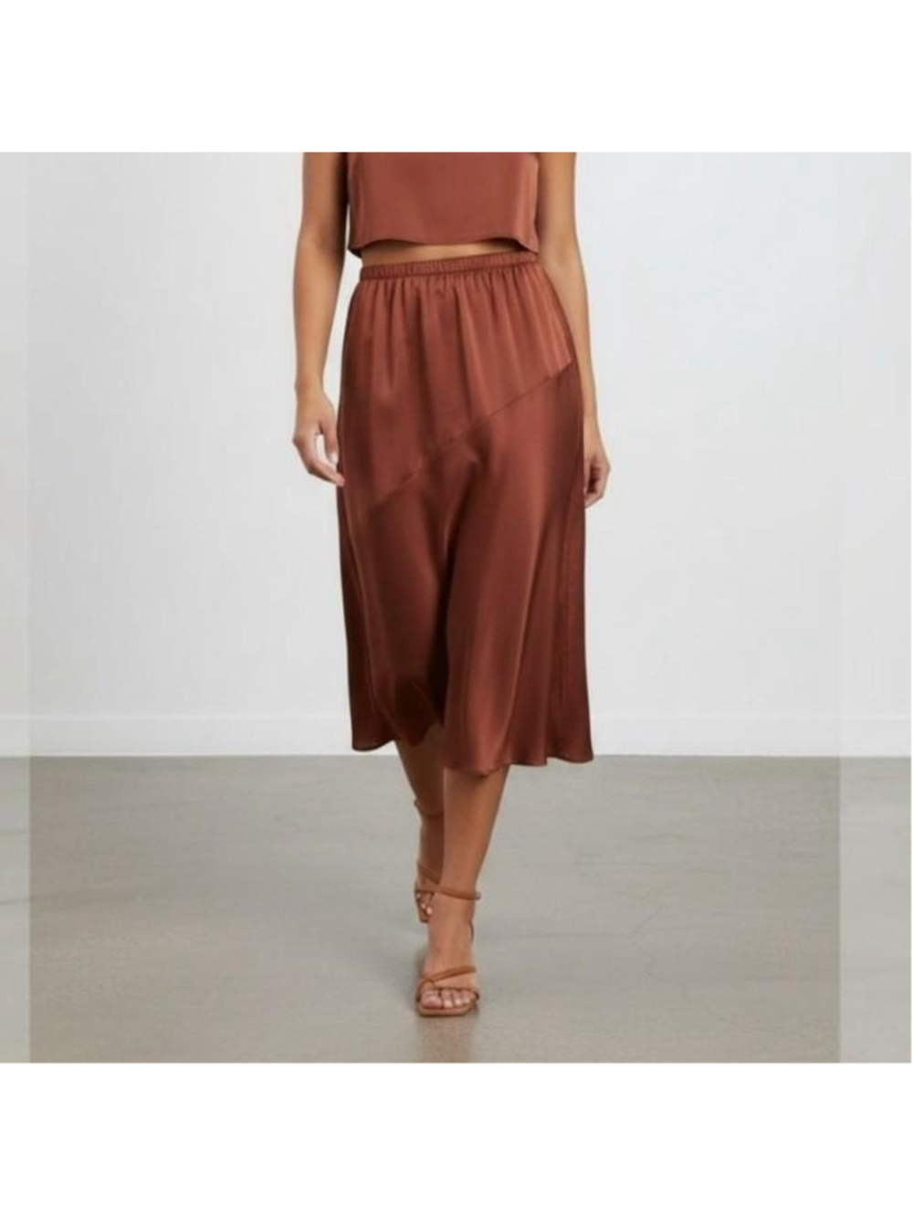 A New Day Satin Midi Skirt with Pockets in Brown Satin Women's Size 4X NWT